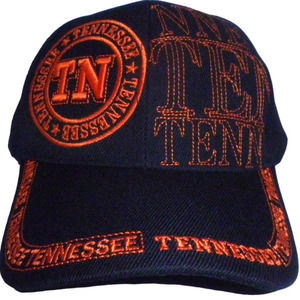 Tennessee TN Ball Cap, Solid Black, Orange Embroidery, Strapback Trucker Hat